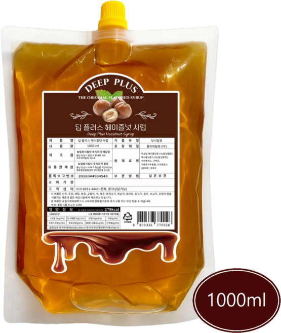 딥플러스 헤이즐넛 시럽, 1개, 1L
