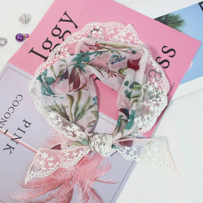 로튼 여름 행사 쁘띠 미니 레이스 삼각 스카프 여름 여성 플라워 꽃무늬 텐셀 8컬러