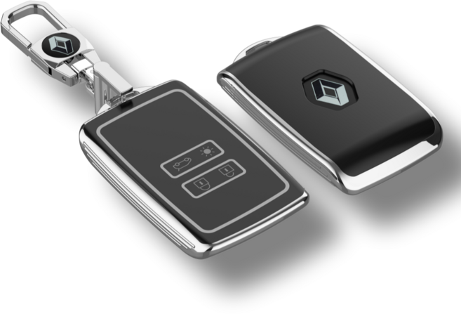 르노 호환 로장주 QM6 SM6 XM3 스마트 키 케이스 로고 커버, 블랙+키링