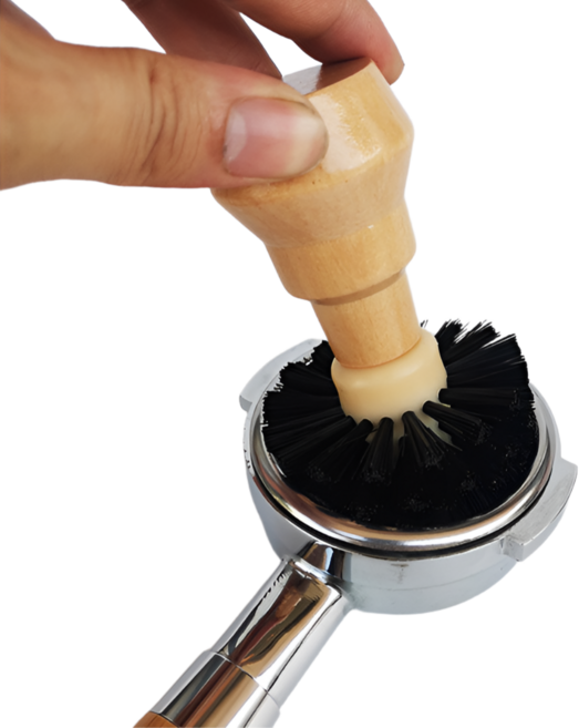미네릭 에스프레소 커피 머신 포터필터 바스켓 청소 세척솔 51mm~54mm, 1개, 우드