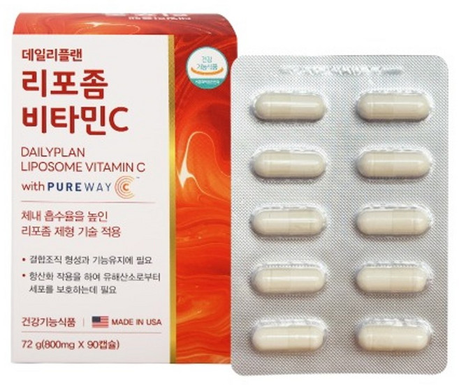 미국 직수입 데일리플랜 리포좀 비타민C 800mg x 90캡슐 3개월분 고흡수, 90회분, 1개