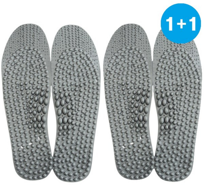 (주)에이스샵_1+1 지압깔창 국내생산 240mm~280mm 재단 남여공용 프리사이즈 2세트 깔창 발지압, 지압깔창(은)2개, 1개