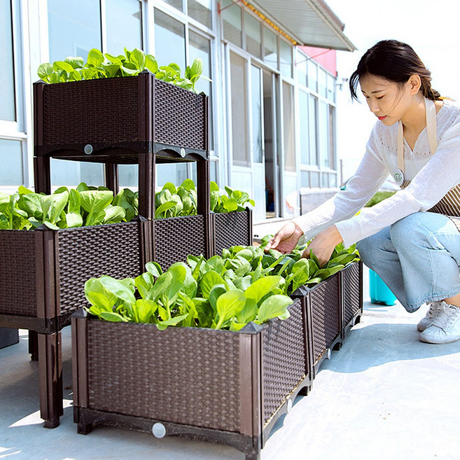 폴라도레 사각 플라스틱 대형 화분 베란다 텃밭 채소키우기 플랜트박스, 1개, 브라운