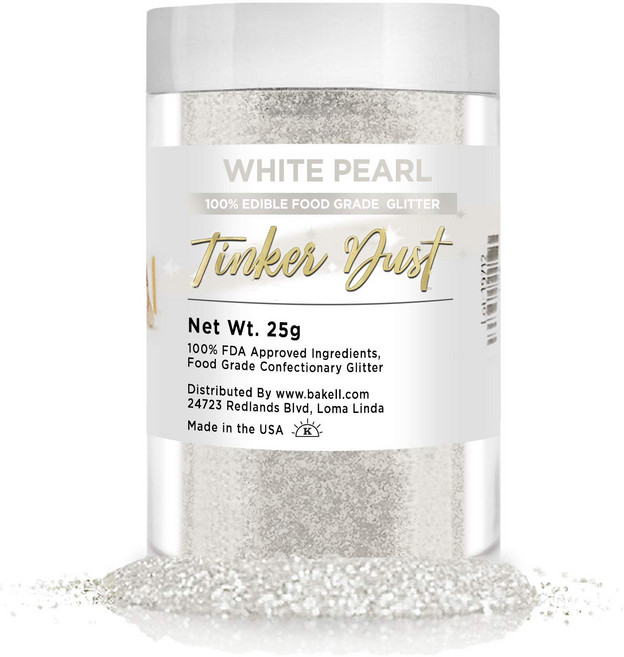BAKELL 화이트 식용 글리터 25g | TINKER D BAKELL White Edible Glitter 25 Grams | TINKER DUST Edible Glitter, 1개