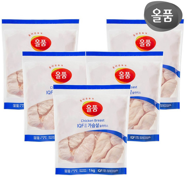 올품 IQF 닭가슴살 슬라이스, 1kg, 5개