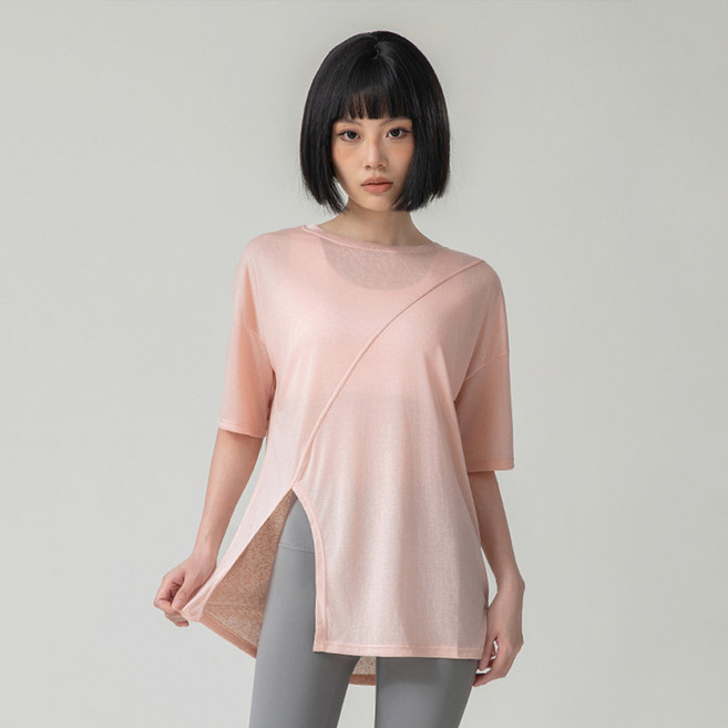 쿨쉐어 여성용 오버핏 옆트임 커버업 요가 필라테스 반팔 티셔츠 운동복