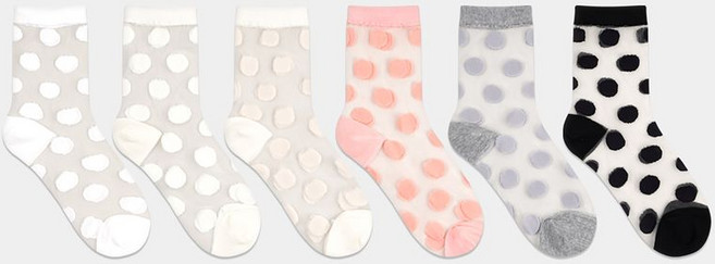 노디자인 PG 엄마용 학생용 땡땡이 시스루 중목 양말 3족 세트 여자양말 학생 주니어 망사 데일리 심플 패션