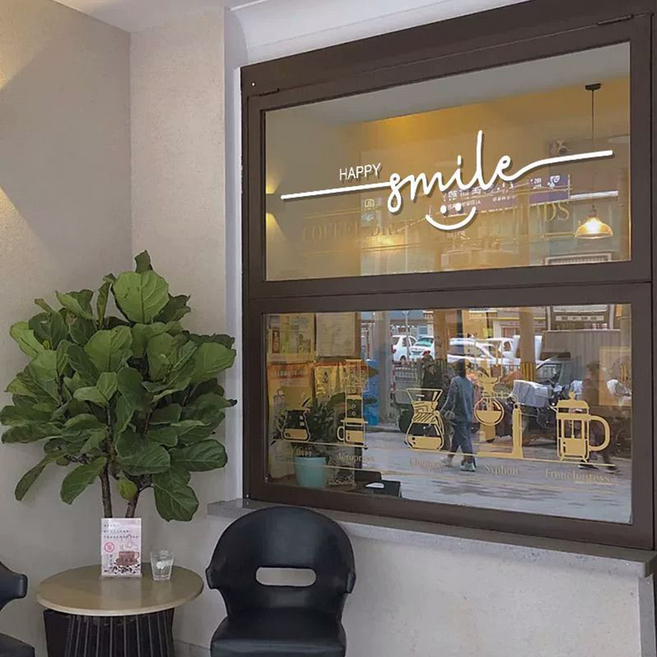 래미리아 Smile 스마일 해피 유리 거울 창문 스티커, 화이트