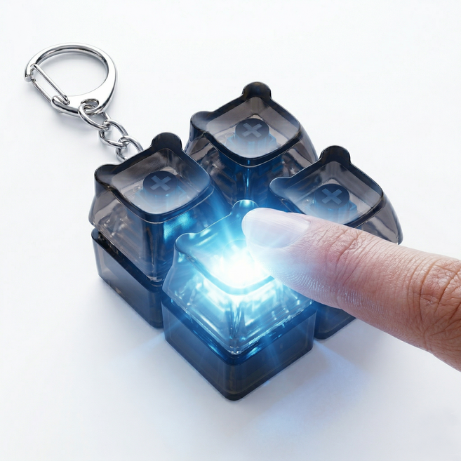 뮤트아웃 곰돌이 LED 키보드 키캡 키링 4구 딸깍이 클리커 키홀더, 키캡 키링 반투명 LED, 1개