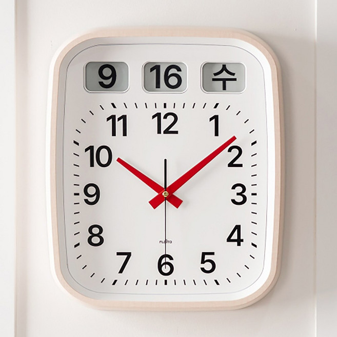 플라이토 이잉크 캘린더 달력 플립 인테리어 무소음 벽시계, 화이트