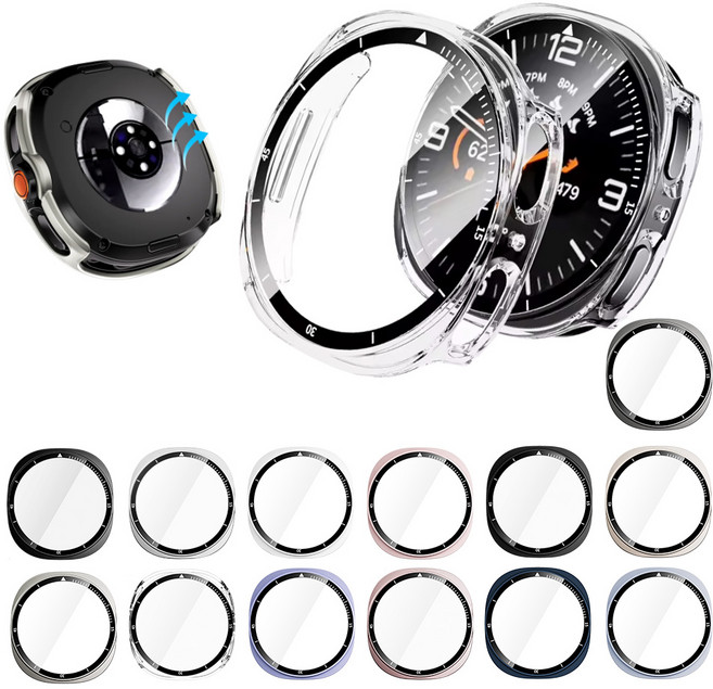 오르몽트 갤럭시워치8 PC강화유리 풀커버 베젤 올인원 40mm 44mm 호환 보호커버 보호케이스 초경량, 핑크