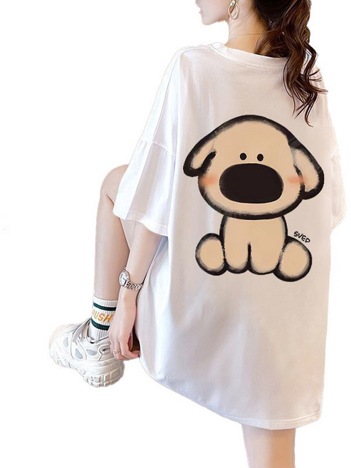 INSZEN 앵그리 퍼피 여성 오버핏 반소매 순면 반팔 티셔츠