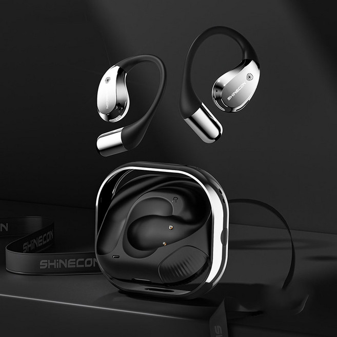 AI 무선 번역 이어폰 블루투스 노이즈 캔슬링 귀걸이형 블루투스 이어폰, AI 번역 버전, 검은색