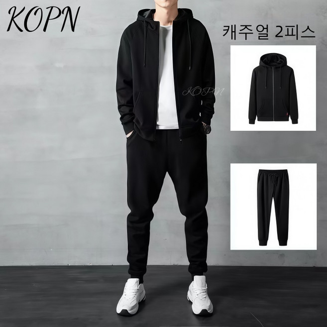 KOPN남성 캐주얼 스포츠 세트 봄 패션 멋스러운 맨투맨 한 세트 남장