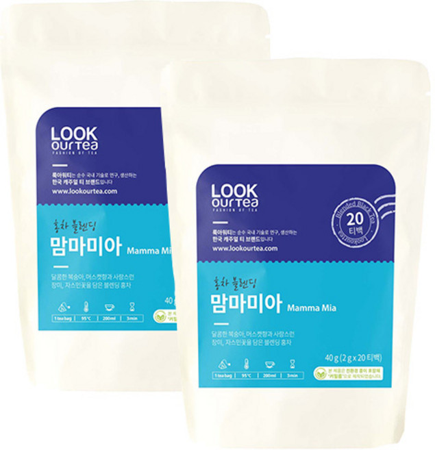 룩아워티 홍차블렌딩 맘마미아 20티백 2개세트, 20개입, 2개, 2g