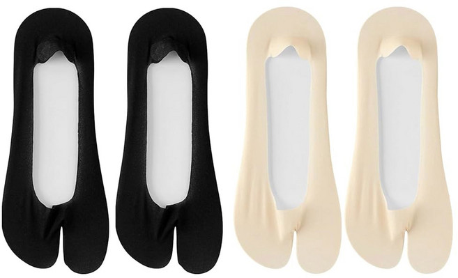 여성용 타비 양말 4켤레 스 실크 노쇼 플립 플롭 스플릿 토 논 슬립 로우 컷 로퍼 샌들용