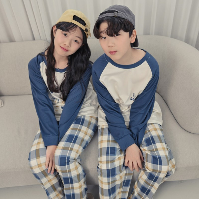 코코드림 틴틴 파란베어 청소년 남여공용 학생 긴팔 잠옷 상하의 세트