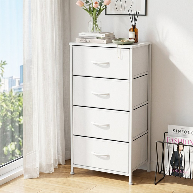 KOTTII 서랍장 수납장 침실용 대용량 다단 서랍장 거실용 서랍 유닛, 화이트 x 서랍 4개 (40 x30 x80 cm), 화이트