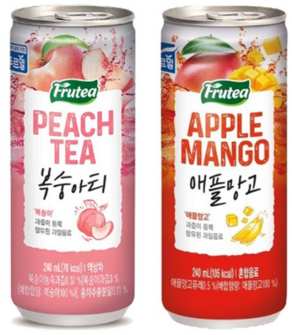 푸르티 캔음료 2종 각 30개씩(복숭아티+애플망고), 60개, 240ml
