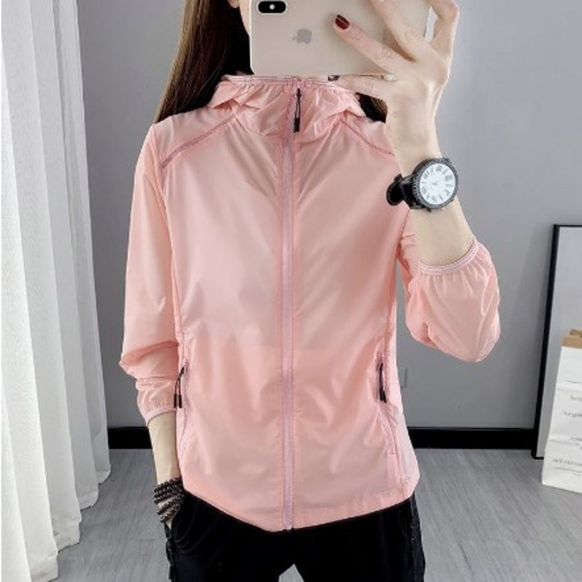 에버유어스 여성 여름 바람막이 아웃도어 쿨맥스 운동 트렌치코트 경량 등산바람막이 후드집업 은색 핑크