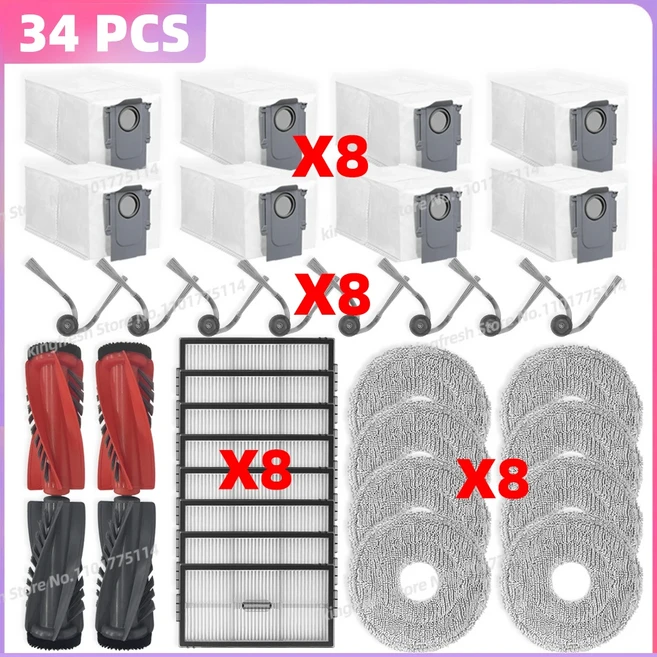 호환 로보락 로보락 Saros 20 / S10 MaxV Slim10R S9 호환 메인 브러시 롤러 HEPA 필터 먼지봉투, 14 SET E