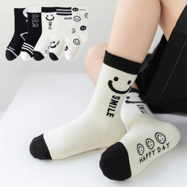 아동용 어린이 해피데이 중목 양말 5켤레 세트