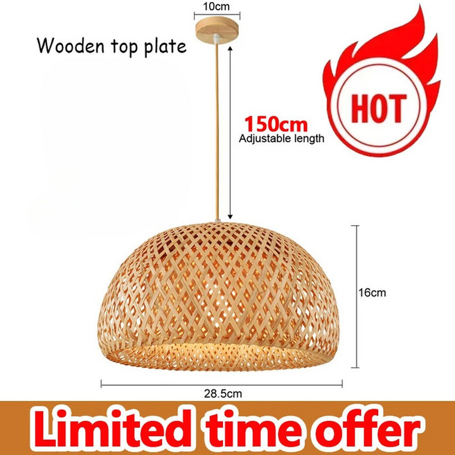 대나무 샹들리에 펜던트 램프 걸이형 나무 천장 장식 손 수제 홈 거실, 6) 28.5cm  White light