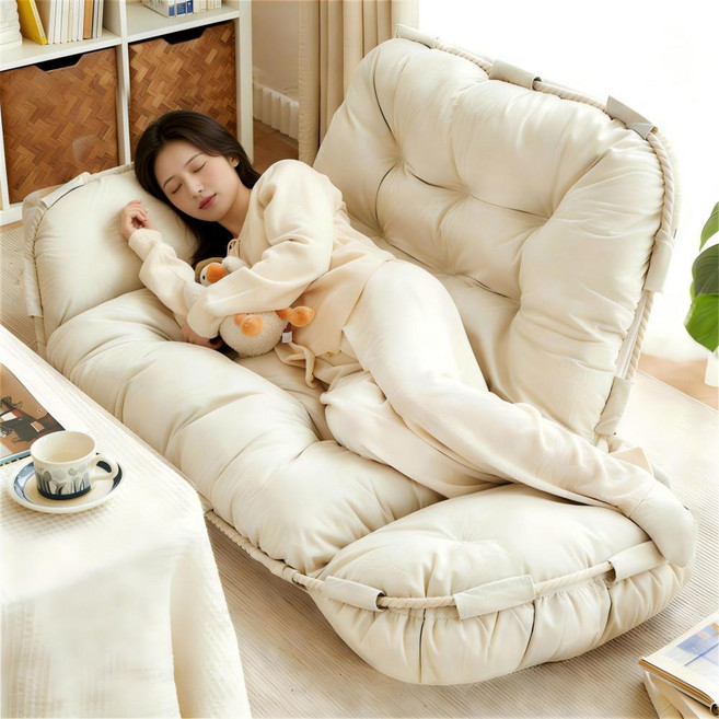 Takata 접이식 소파베드 2인용 5단 각도조절 푹신한 좌식 쇼파침대, 화이트