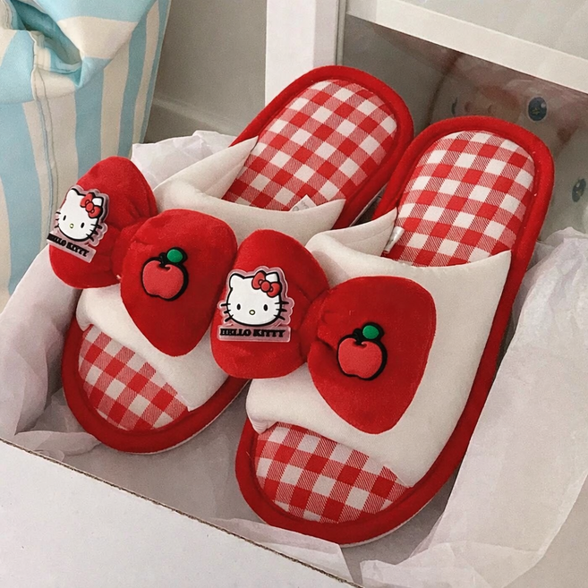 귀여운 체크 리본 실내화 캐릭터 슬리퍼 미끄럼방지