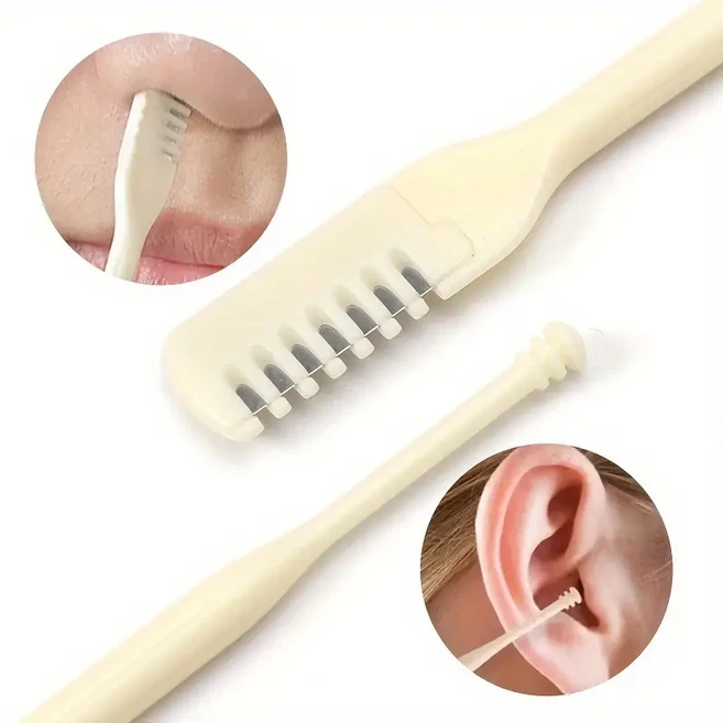 휴대용 코털 귀이개 겸용 360도 회전 듀얼 헤드 정리기 2개입 세트, 베이지