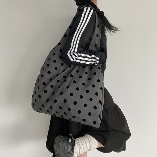 포인바이수 러블리 도트 코튼 보부상 에코백 숄더백