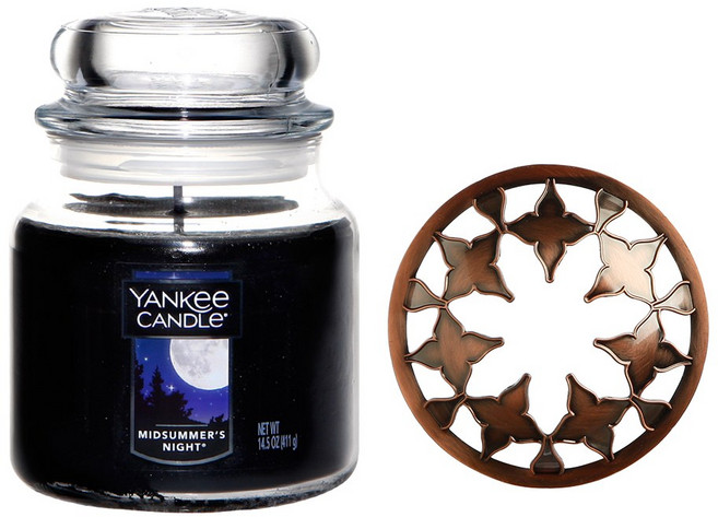 양키캔들 미디엄 자 향초 일루마리드 캔들토퍼 선물세트, 01 크로스해치 브라스, 09 미드썸머 나잇