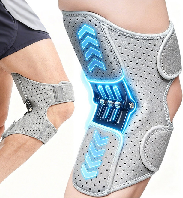 스프링 무릎보호대 조력 무릎 지지대 슬개골 무릎보호대 고탄력 보행 운동 남여공용, 그레이, 1세트