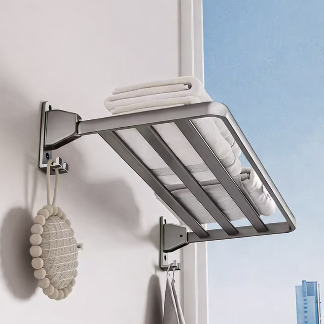 베란다 벽걸이 빨래건조대 알루미늄 접이식 무타공 빨래걸이 인형 신발 건조 거치대, 1개, 그레이70cm