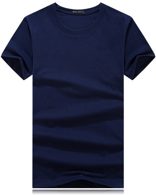 WAN CHEN 男女棉質素T短袖上衣 舒適百搭基本款, 深藍