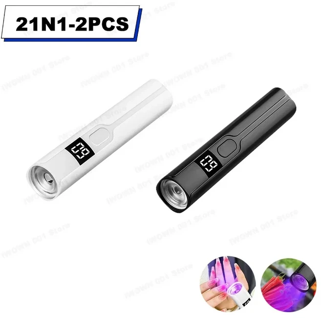 디지털 디스플레이 신형 UV 365 퍼플 라이트 지폐 감지 형광 야채 감지 아플라톡신 손전등 네일 램프, 11 21N1-2PCS