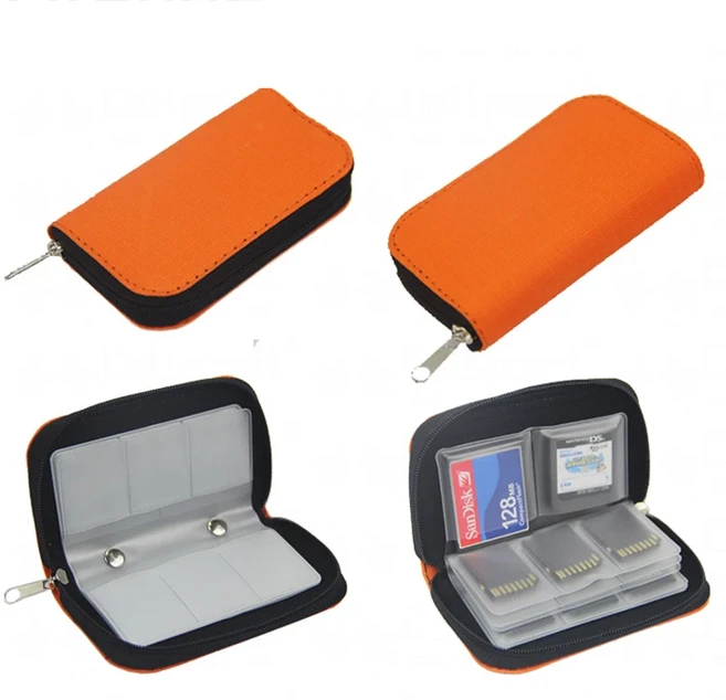 올스토어 마이크로 SD 카드 케이스 보호대 홀더 지갑 블랙 22 슬롯 MMC CF 메모리 보관함 파우치 운반, 04 Orange