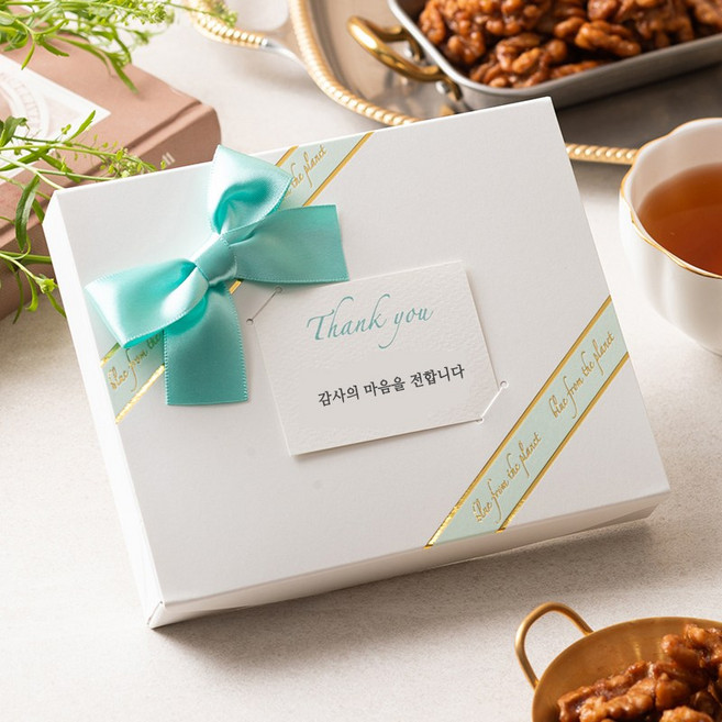 호두정과 답례품 결혼 결혼식 돌잔치 조문 장례 호두강정, 4개, 땡큐 패키지(민트리본) 60g
