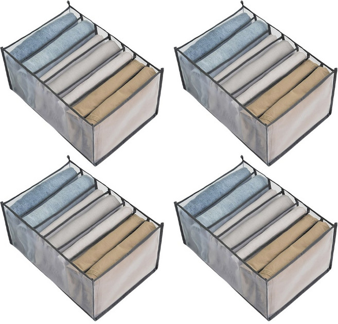 마벨인홈 메쉬 망사 통풍 옷장 구분 보관 옷정리함 7칸, 4개, 그레이