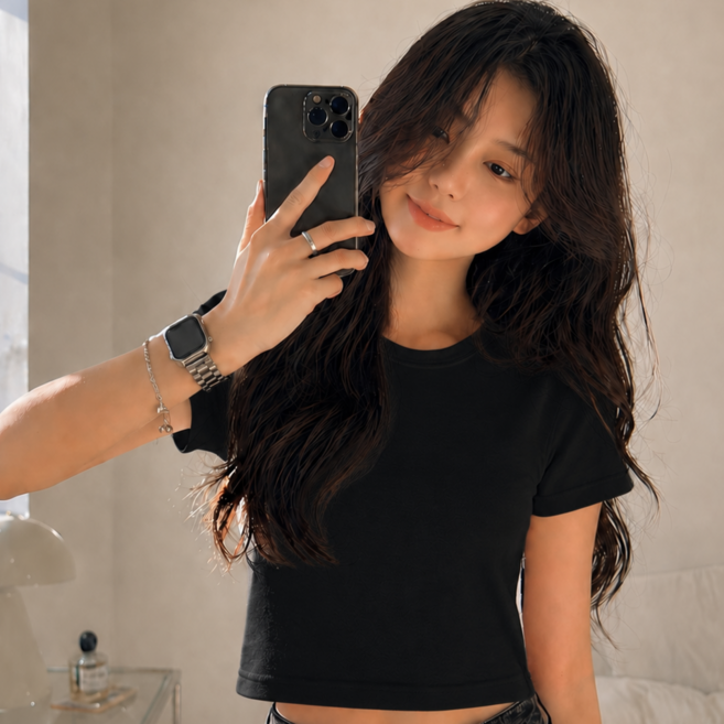 앤코 여성용 무지 데일리 크롭 반팔 티셔츠