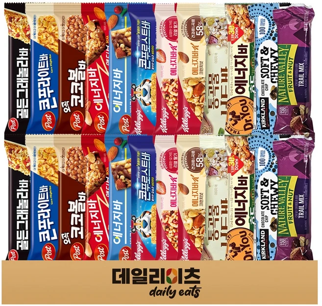 에너지바 12종 24개 기획세트 (골든그래놀라 콘푸라이트 코코볼 엑티브 벨런스 닥터유에너지바호두 콘푸로스트 레드베리 크런치넛 통곡물너트 트레일믹스 소프트츄이), 1세트, 40g - 쿠팡