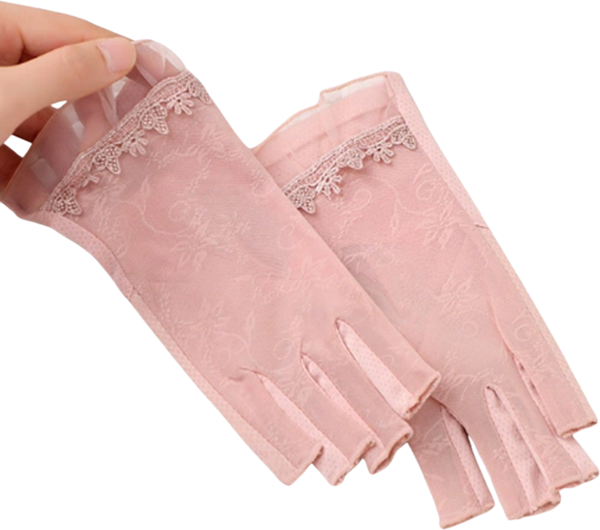 레이스 여성 여름 반장갑 운전 등산 손가락 망사 장갑 여자, 핑크, 1개