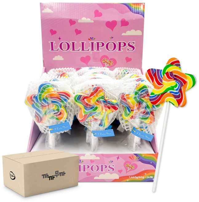별모양 롤리팝 캔디 60g 무지개 막대사탕, 144개