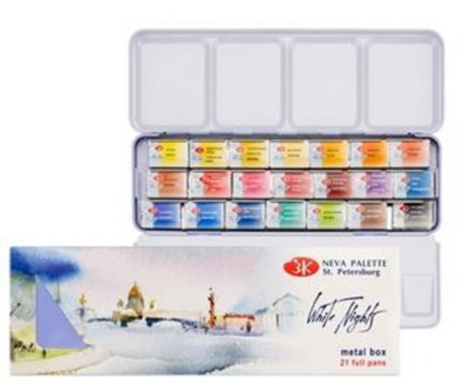 네브스카야 화이트나이츠 수채화 고체 물감 21색 PAN A세트(라일락칼라) / GN191201441, 2.5ml, 21개