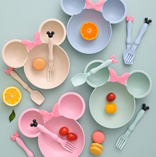어린이 유아 귀요미 캐릭터 식기 식판 이유식 준비물, 베이지