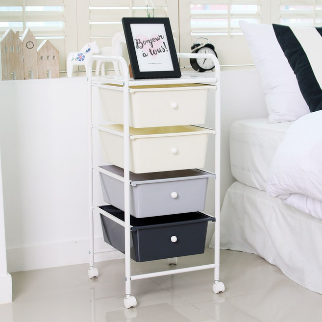 이동식 트롤리 수납장 장난감 기저귀 정리함, 혼합 색상, 4단