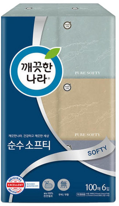순수 소프티 미용티슈 100매x6입 cof*03263xu, 100개입, 6개