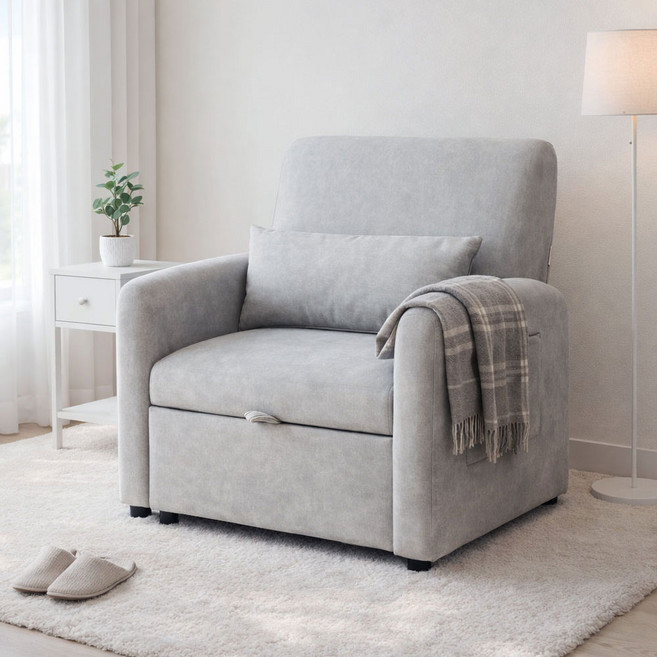 일루일루 몽글 소파베드 1인용 확장 폴딩형 침대 쇼파 겸용 각도조절 자취방 원룸 생활방수 패브릭, 웜그레이