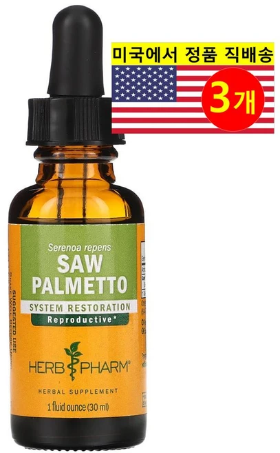 Herb Pharm 쏘팔메토 추출 598mg 리퀴드 Saw Palmetto, 3개, 30ml - 쿠팡