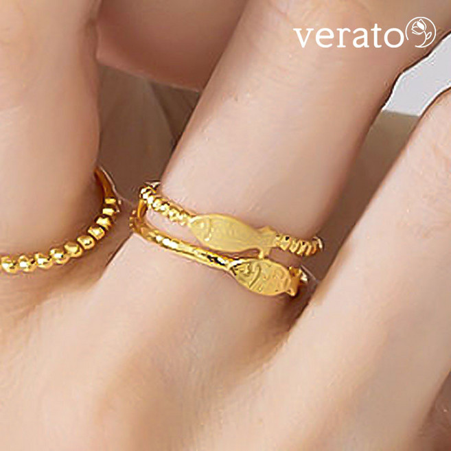 베라토 24K 순금 행운의 두 줄 물고기 반지 3.75g